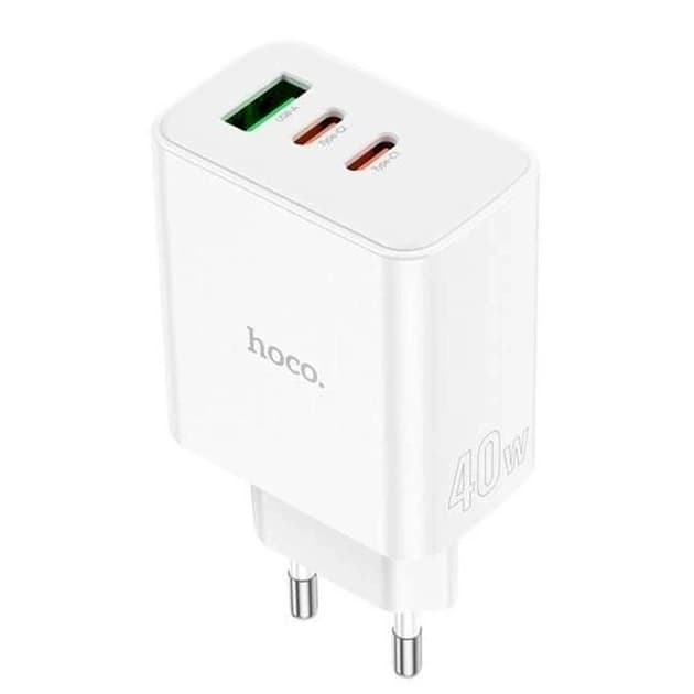 Мережевий Зарядний пристрій Hoco C126A PD40W+QC3.0 (1USB/2Type-C) White