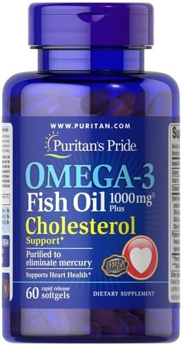 Puritan's Pride Omega-3 Fish Oil Plus Cholesterol Support 60 рідких капсул