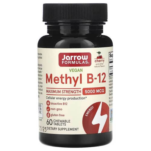 Jarrow Formulas Methyl B-12 Maximum Strength 5,000 mcg 60 Chewable Tablets