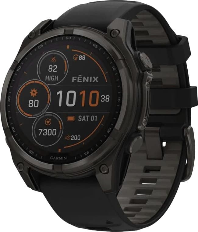 Смарт-годинник Garmin Fenix 8 51mm Solar Sapphire Carbon Gray DLC Titanium w. Black/Pebble Gray S. Band (010-02907-10/11/7